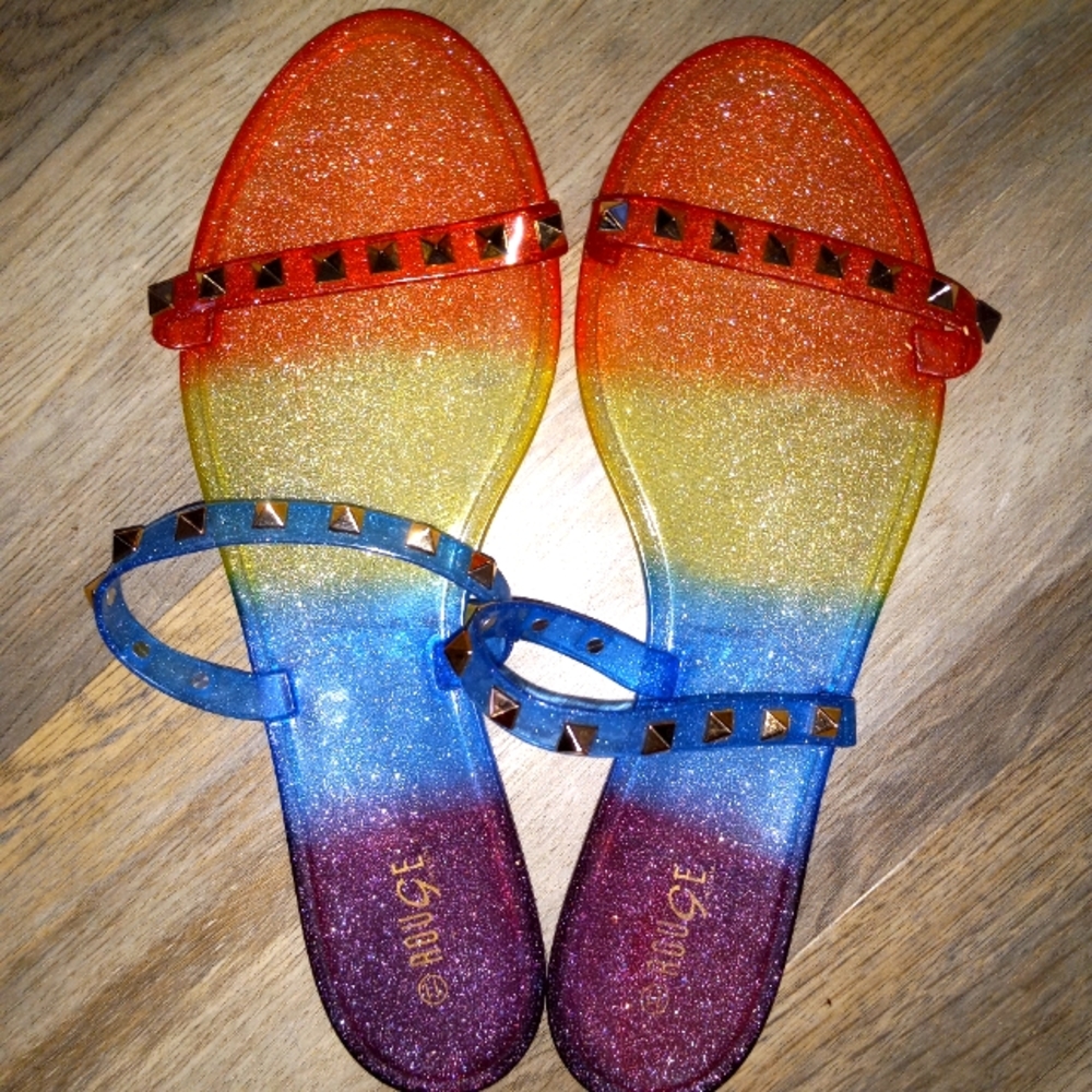 Rainbow glitter jelly sandals 9